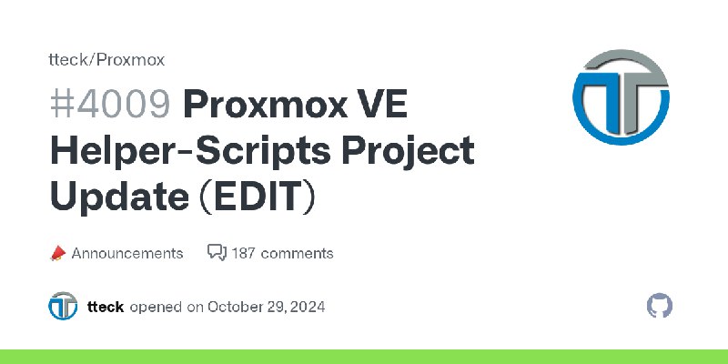 Proxmox VE Helper-Scripts Project Update (EDIT) · tteck/Proxmox · Discussion #4009